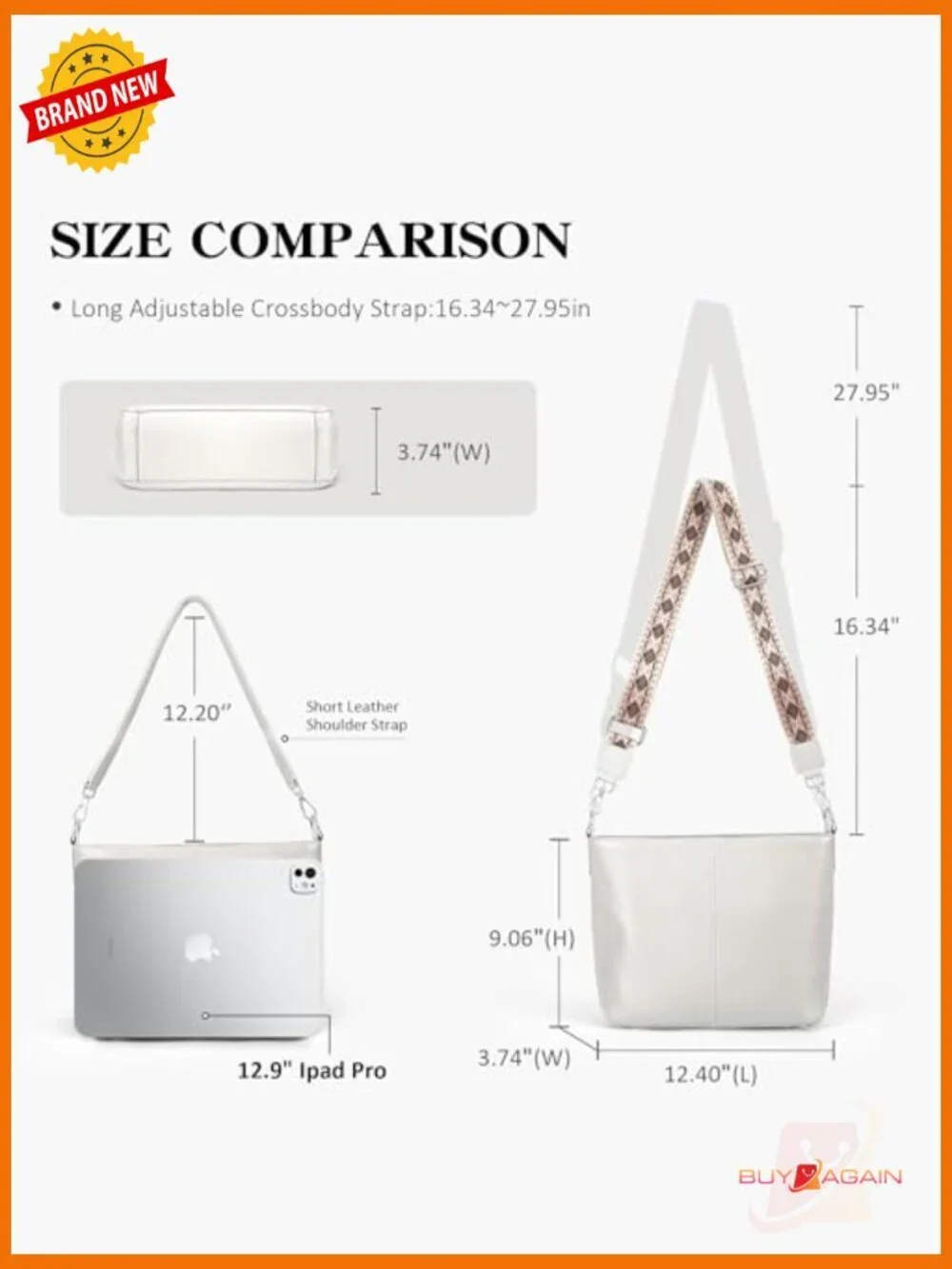 Genuine Leather Crossbody Hobo Bag with 2 Removable Straps